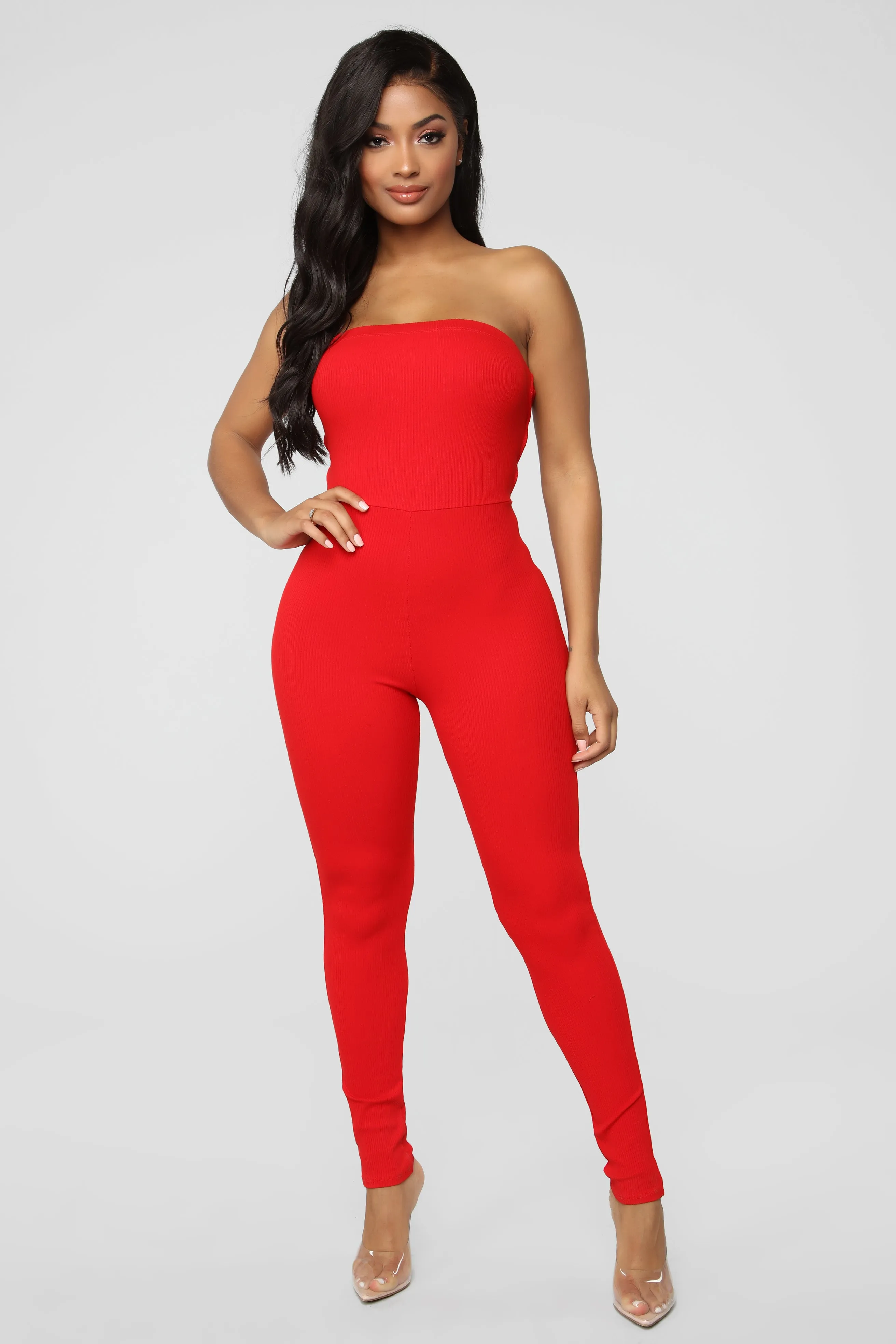 A Little Surprise Lace Up Jumpsuit - Red