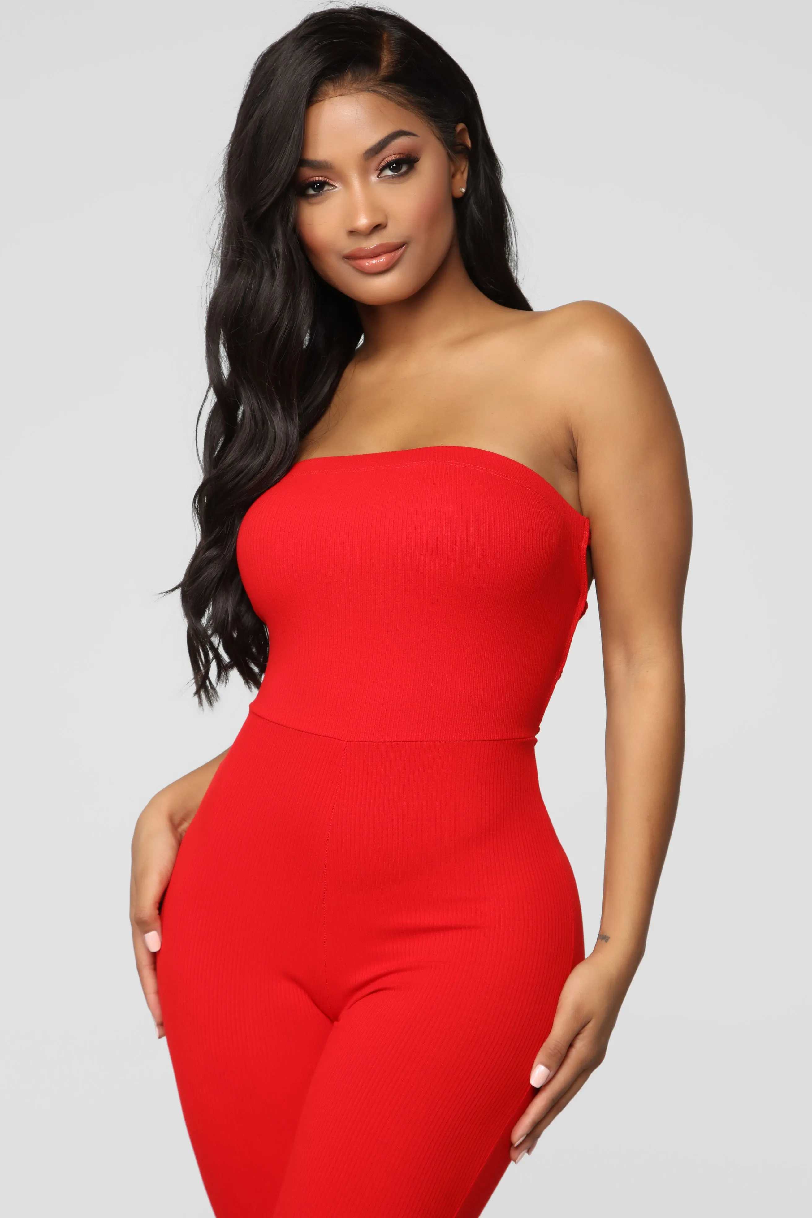 A Little Surprise Lace Up Jumpsuit - Red