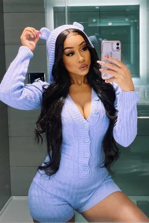 Adorbs Hooded Romper With Ears - Lilac