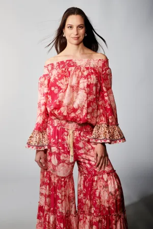 Aratta, Cotton, Fairy Rose Peasant Blouse in Fuschia