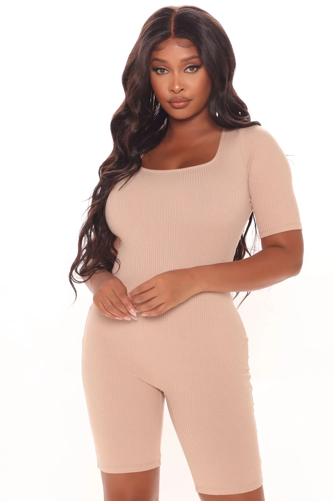 Ashley Lace Up Romper - Nude
