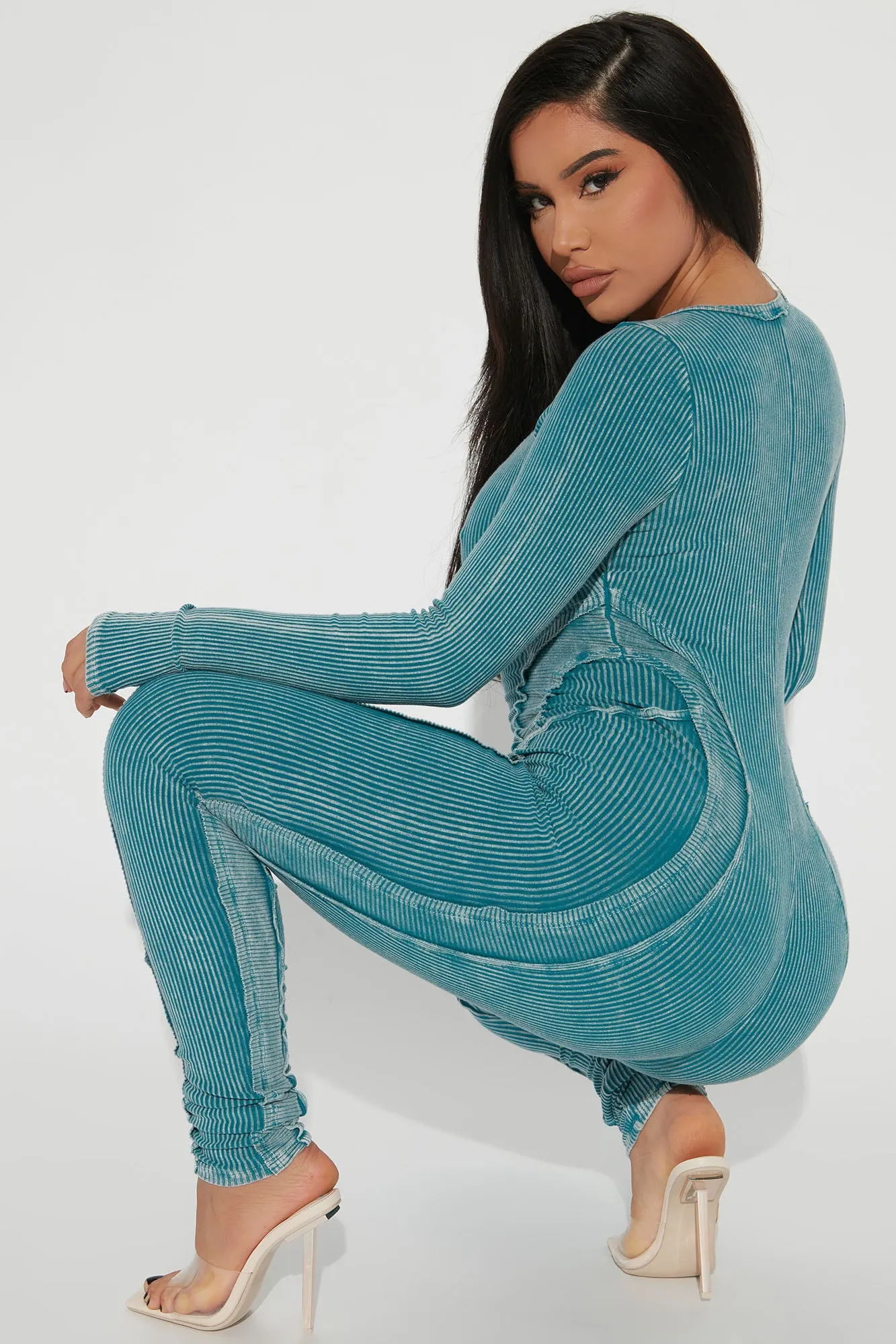 Atlanta Ribbed Jumpsuit - Teal
