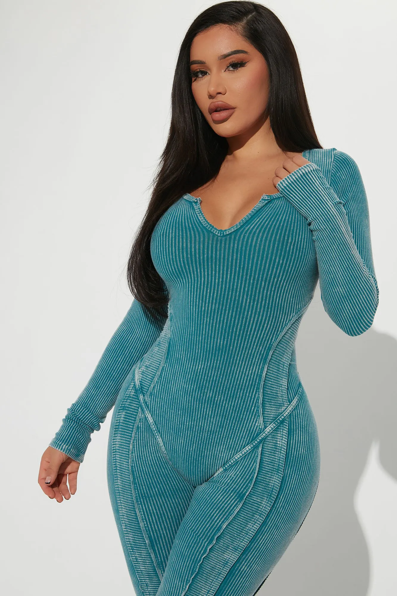 Atlanta Ribbed Jumpsuit - Teal