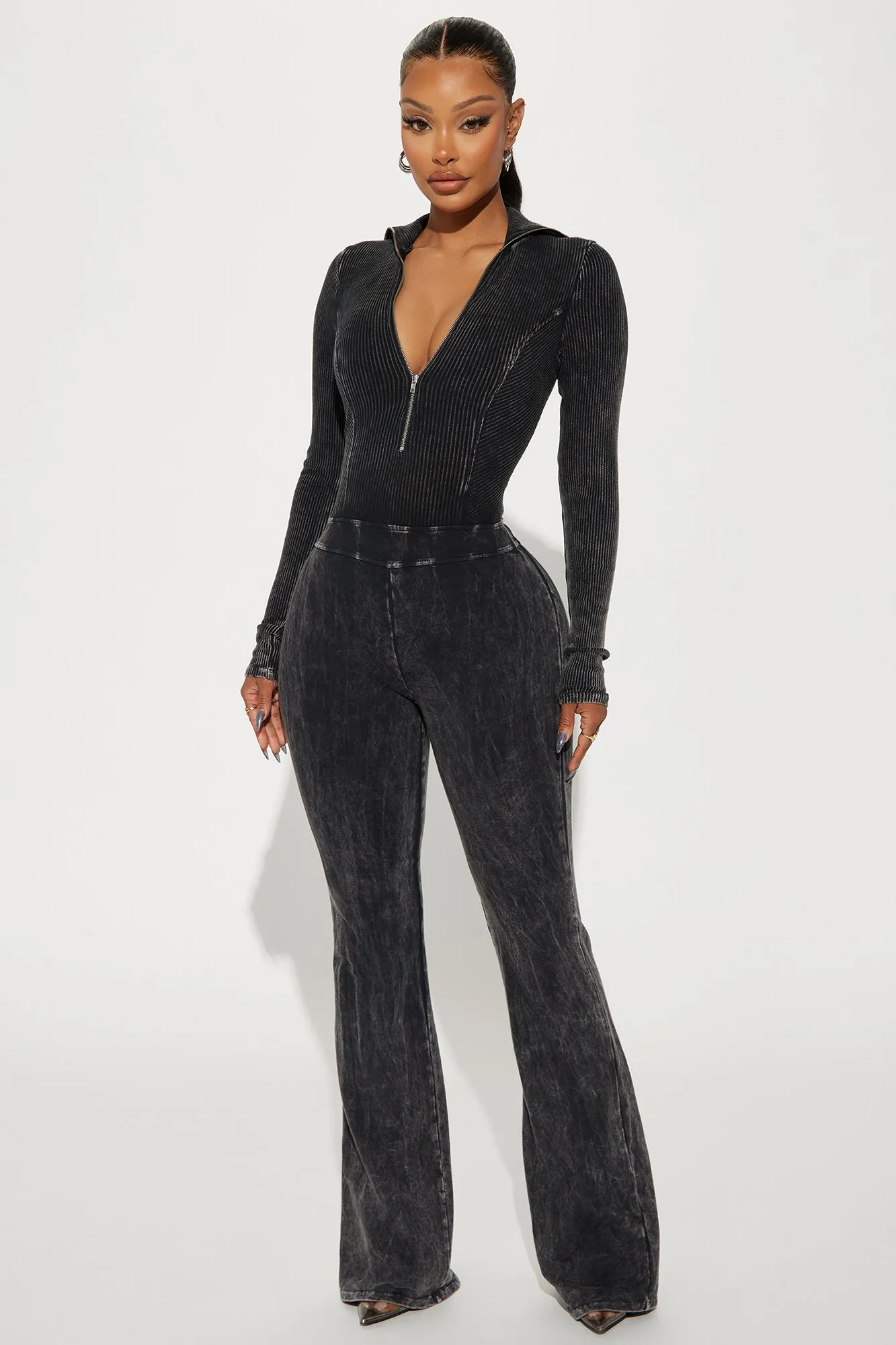 Been Like This Washed Ribbed Jumpsuit  - Black