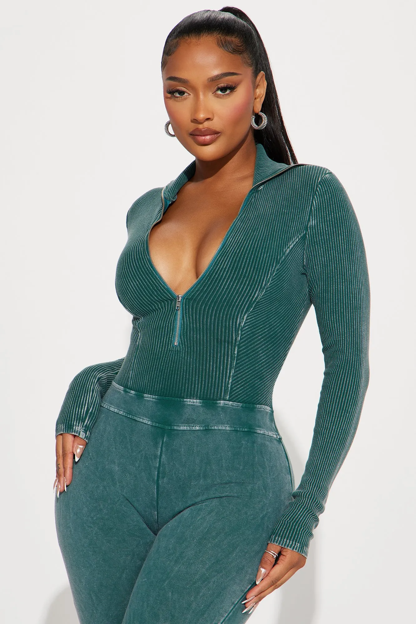Been Like This Washed Ribbed Jumpsuit  - Hunter