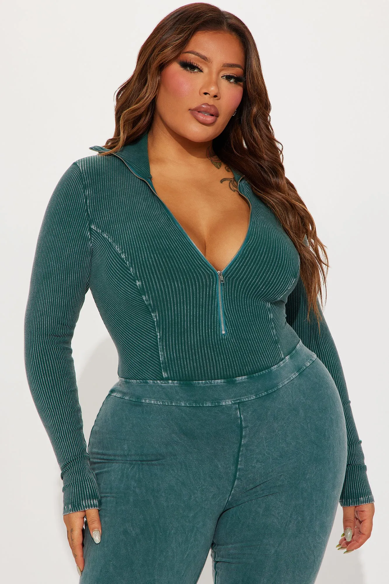 Been Like This Washed Ribbed Jumpsuit  - Hunter
