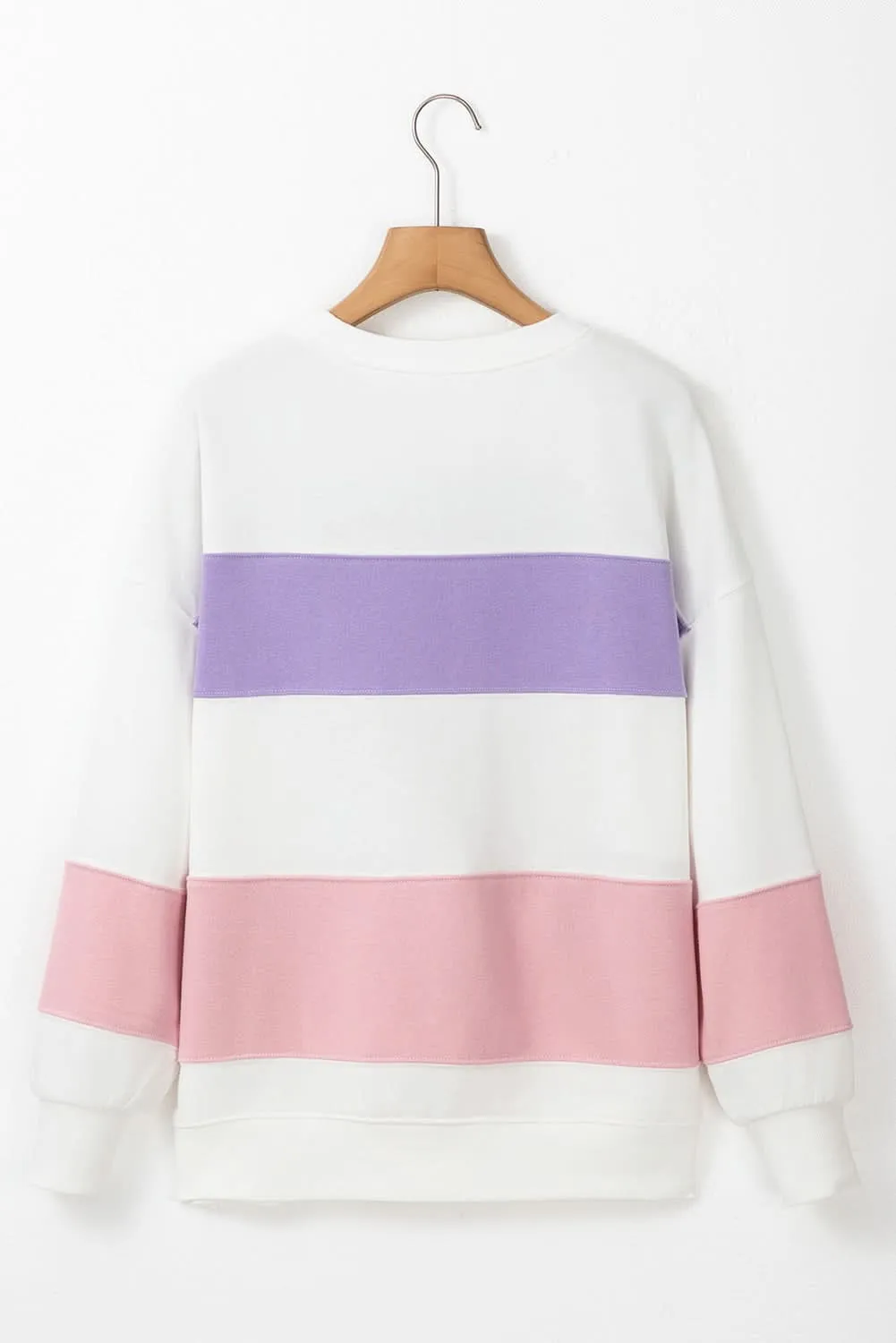Beige Colorblock Patchwork Drop Shoulder Crewneck Sweatshirt