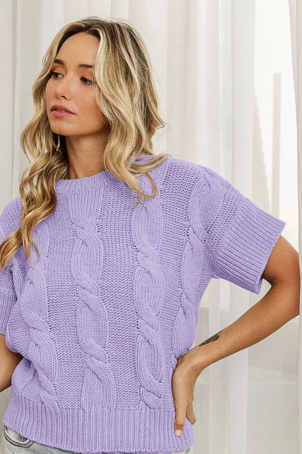 BiBi Cable Knit Textured Sweater Top