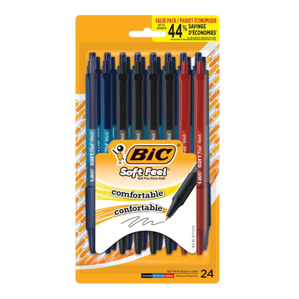 Bic Soft Feel Retractable Ballpoint Pens 24pk