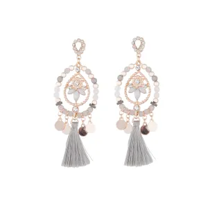 Blue Rose Gold Tassel Bead Drop Earring