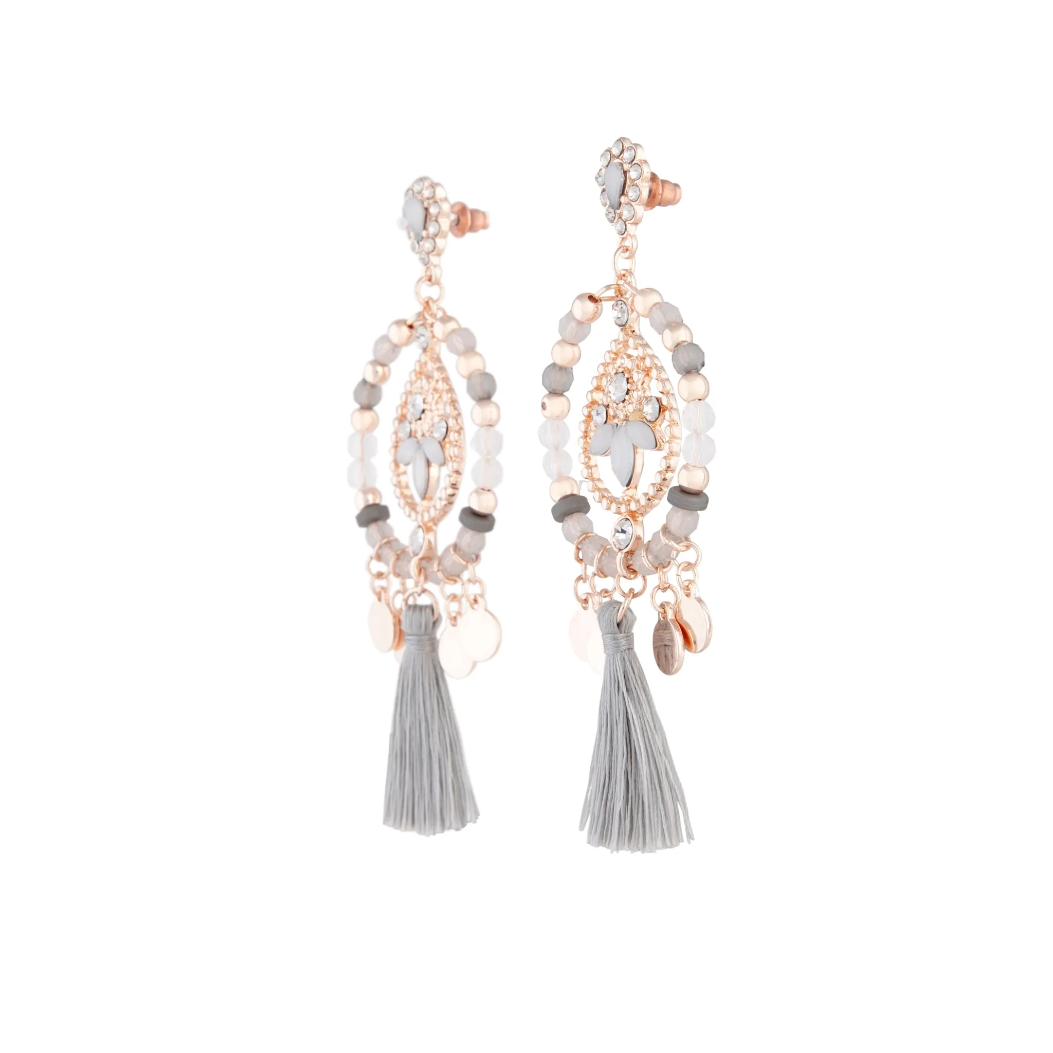 Blue Rose Gold Tassel Bead Drop Earring
