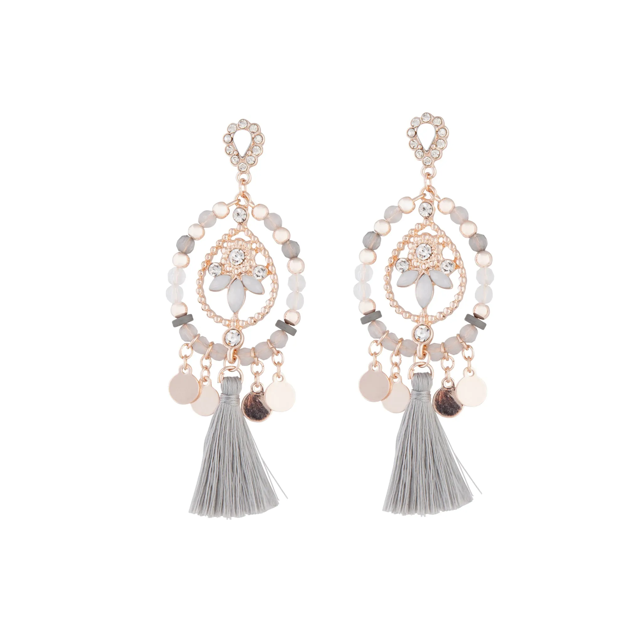 Blue Rose Gold Tassel Bead Drop Earring