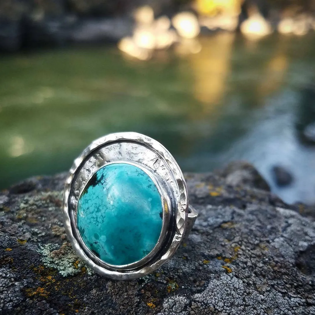 Blue Turquoise Sterling Silver Artisan Ring