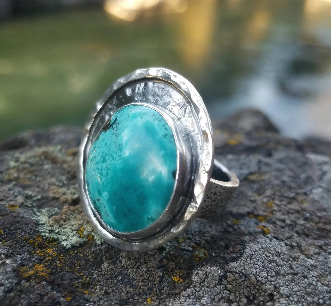 Blue Turquoise Sterling Silver Artisan Ring