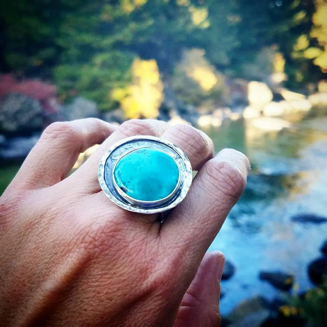 Blue Turquoise Sterling Silver Artisan Ring