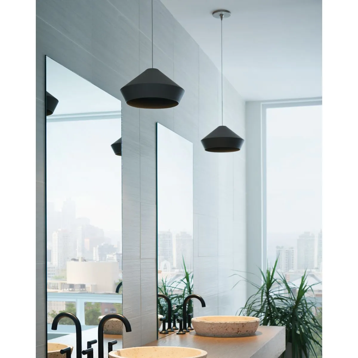 Brummel Monorail Cone LED Pendant Light Satin Nickel Finish Matte Charcoal Gray
