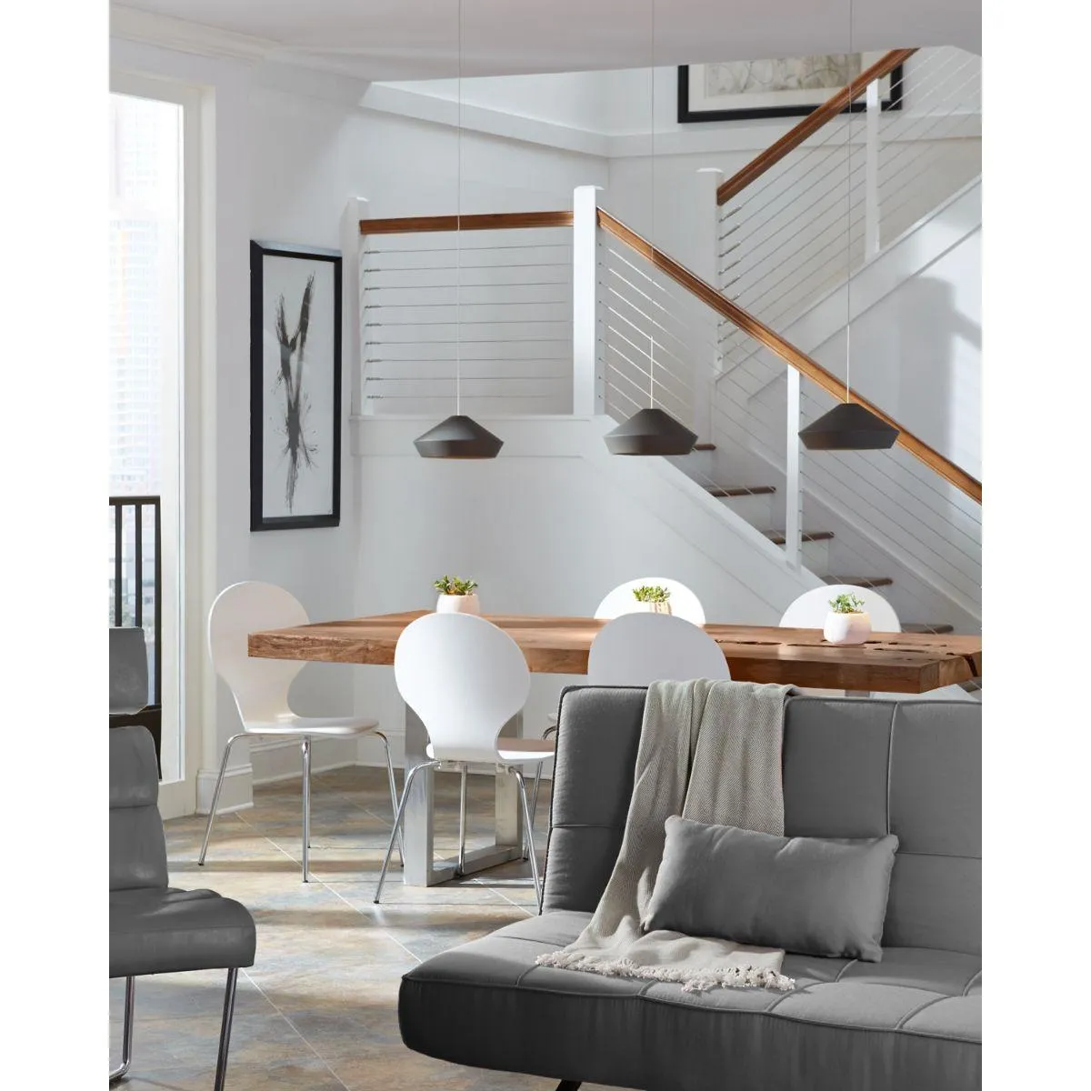 Brummel Monorail Cone LED Pendant Light Satin Nickel Finish Matte Charcoal Gray