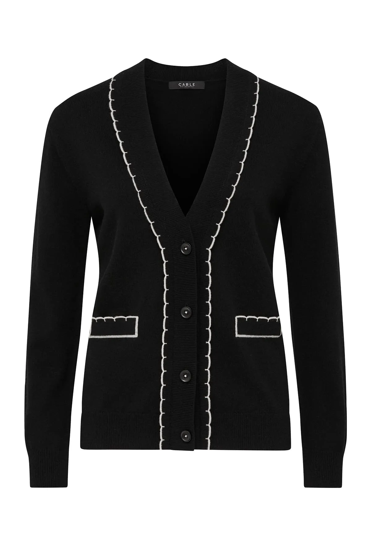 Cashwool Scallop Cardigan - Black