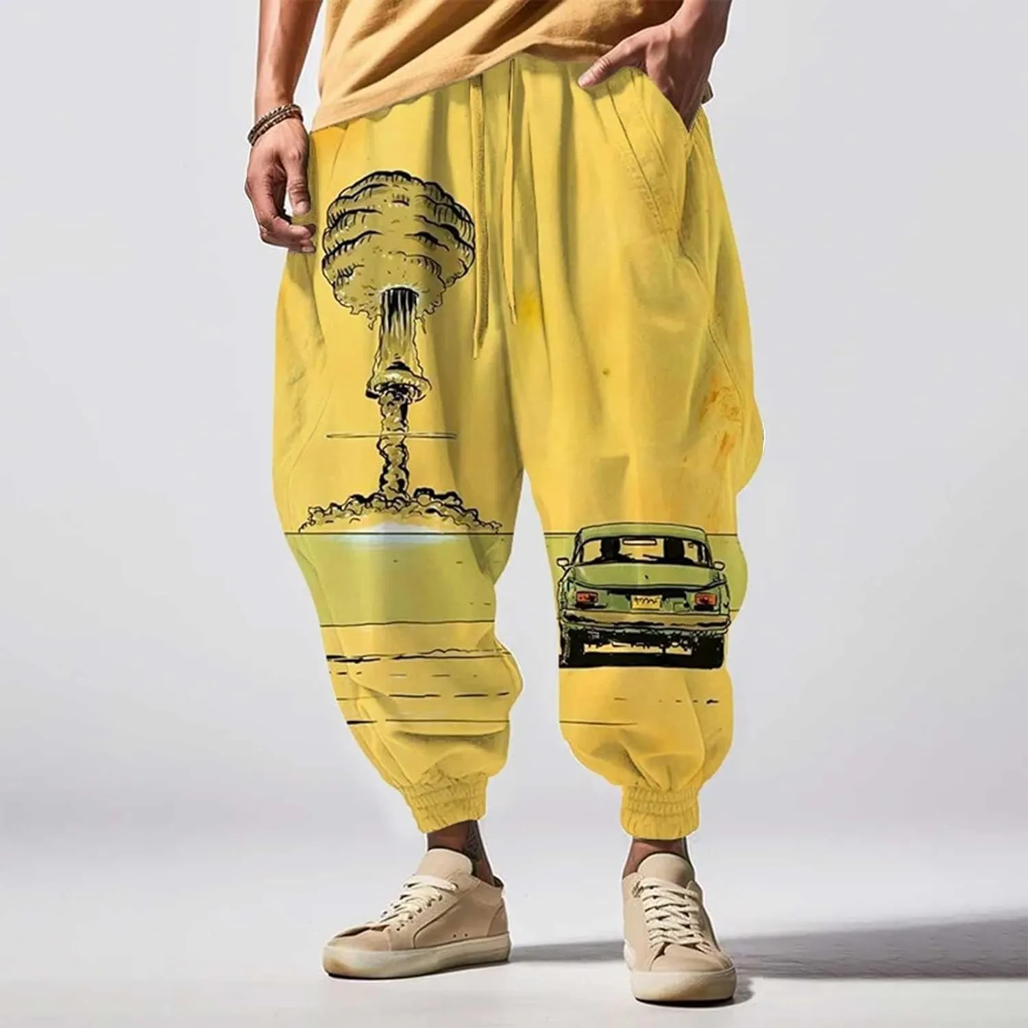 Casual Harem Linen Japanese Yoga Street Feel Casual Sweatpants Mens Drawstring Aladdil Hippih Harem Pants Hakama