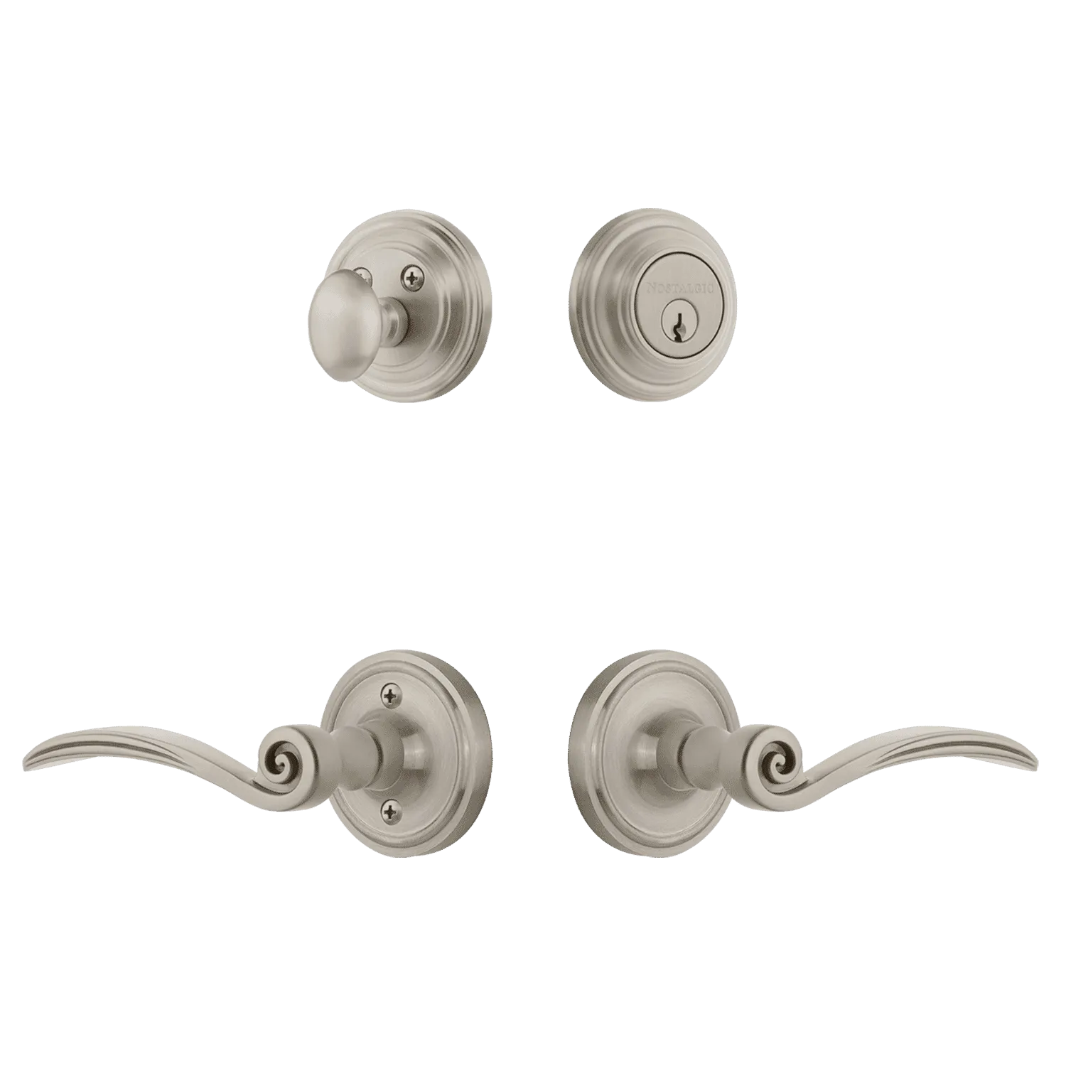 Classic Rosette Entry Set with Swan Lever in Satin Nickel