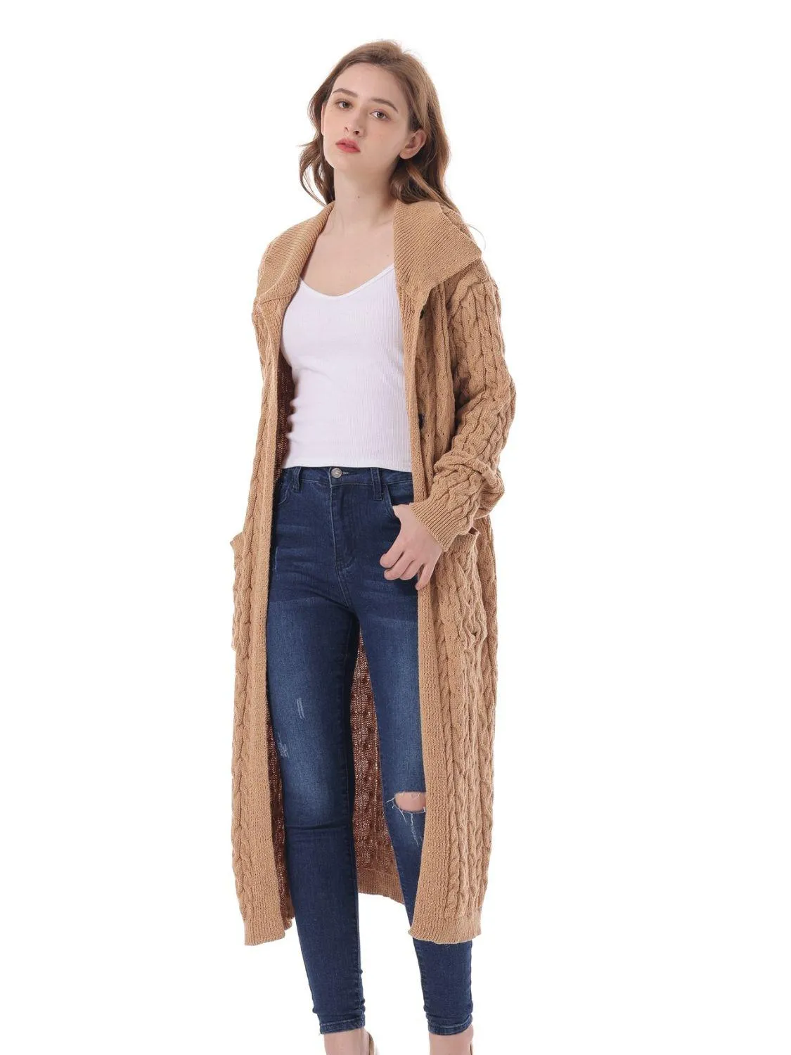 Collared Neck Cardigan with Pockets