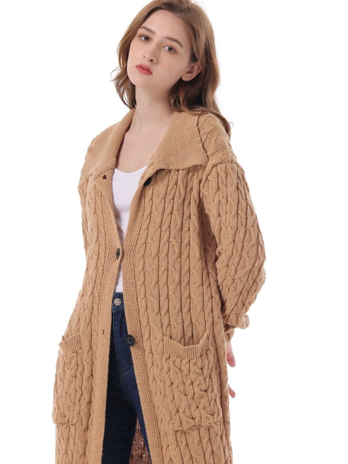 Collared Neck Cardigan with Pockets