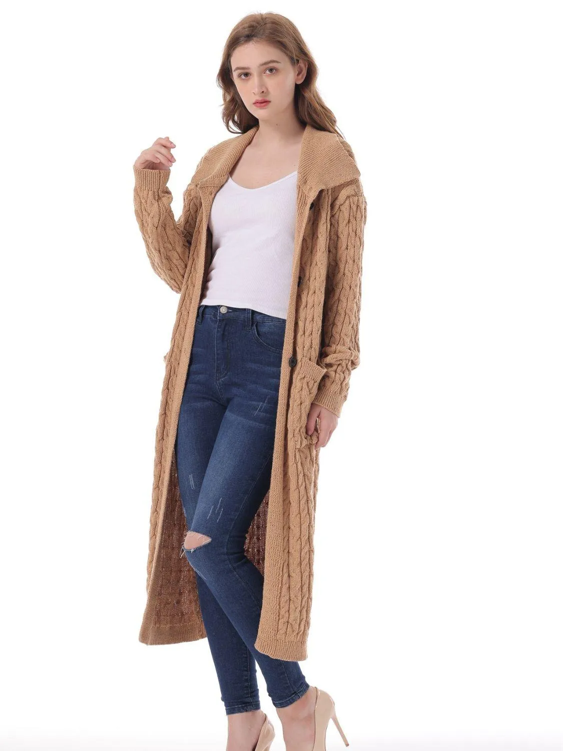 Collared Neck Cardigan with Pockets