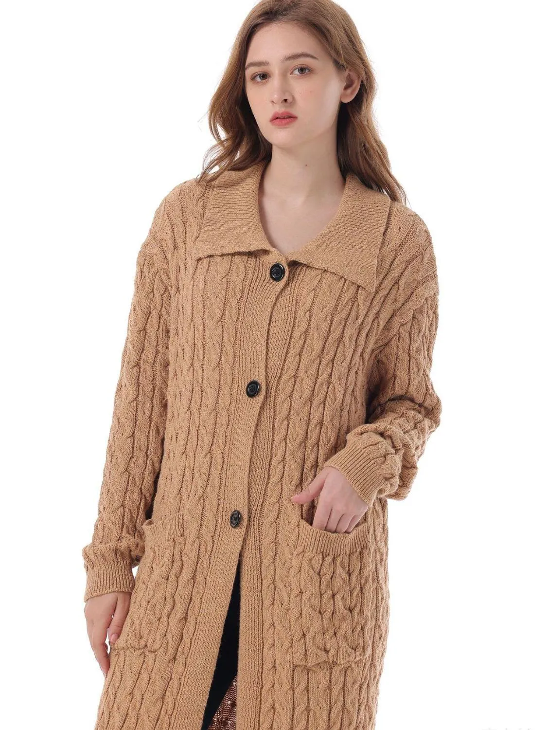 Collared Neck Cardigan with Pockets