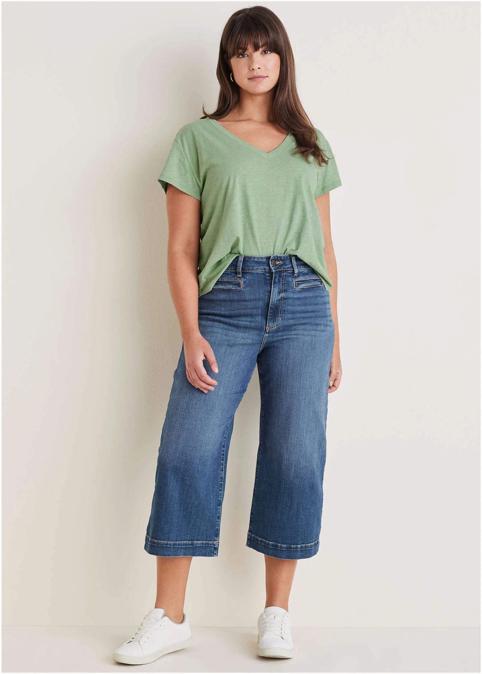 Cotton Slub V-Neck Tee - Basil