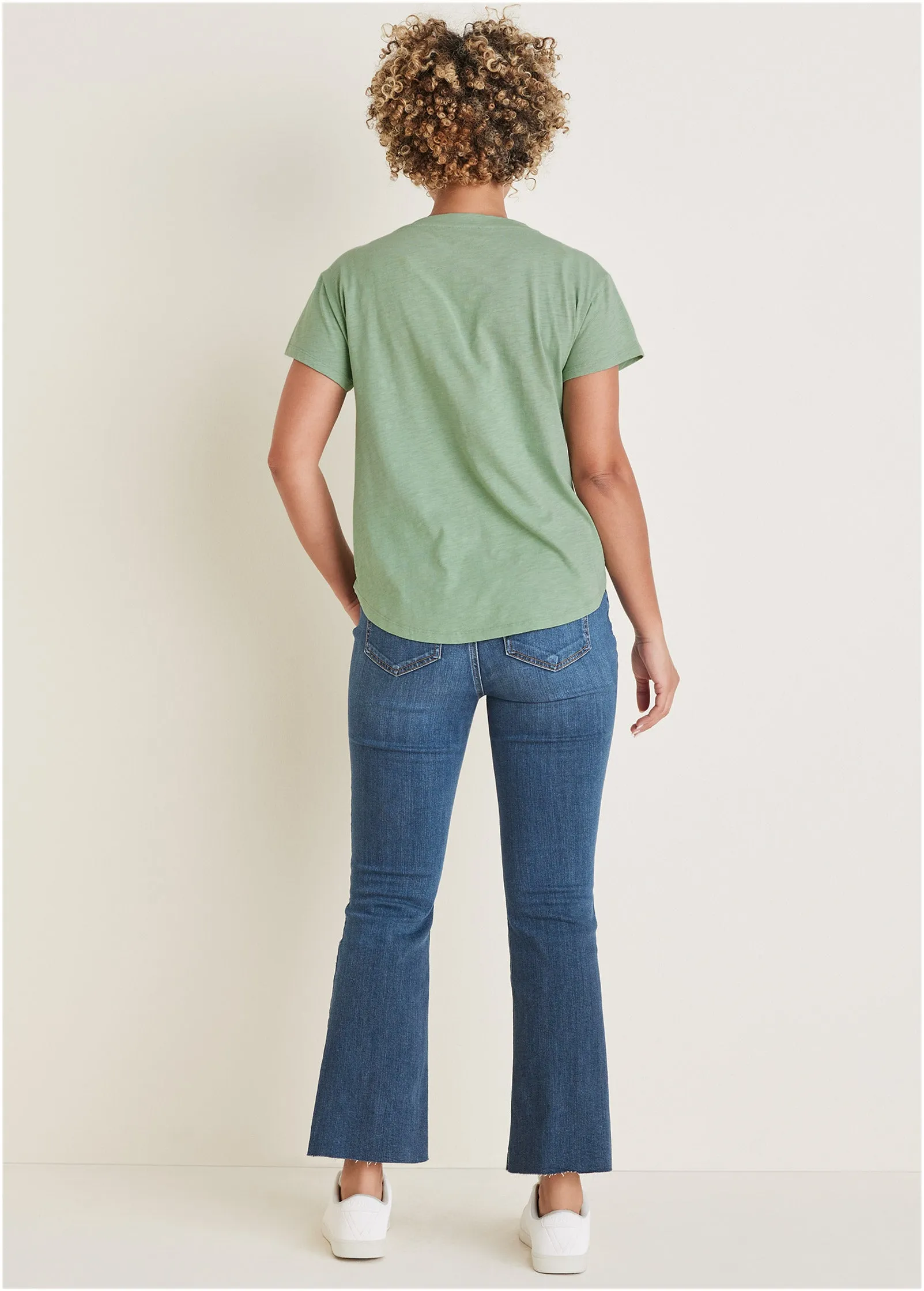 Cotton Slub V-Neck Tee - Basil