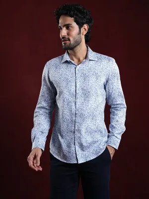 Cotton Tencel Off White Printed Slim Fit Full Sleeve Ceremonial Shirt