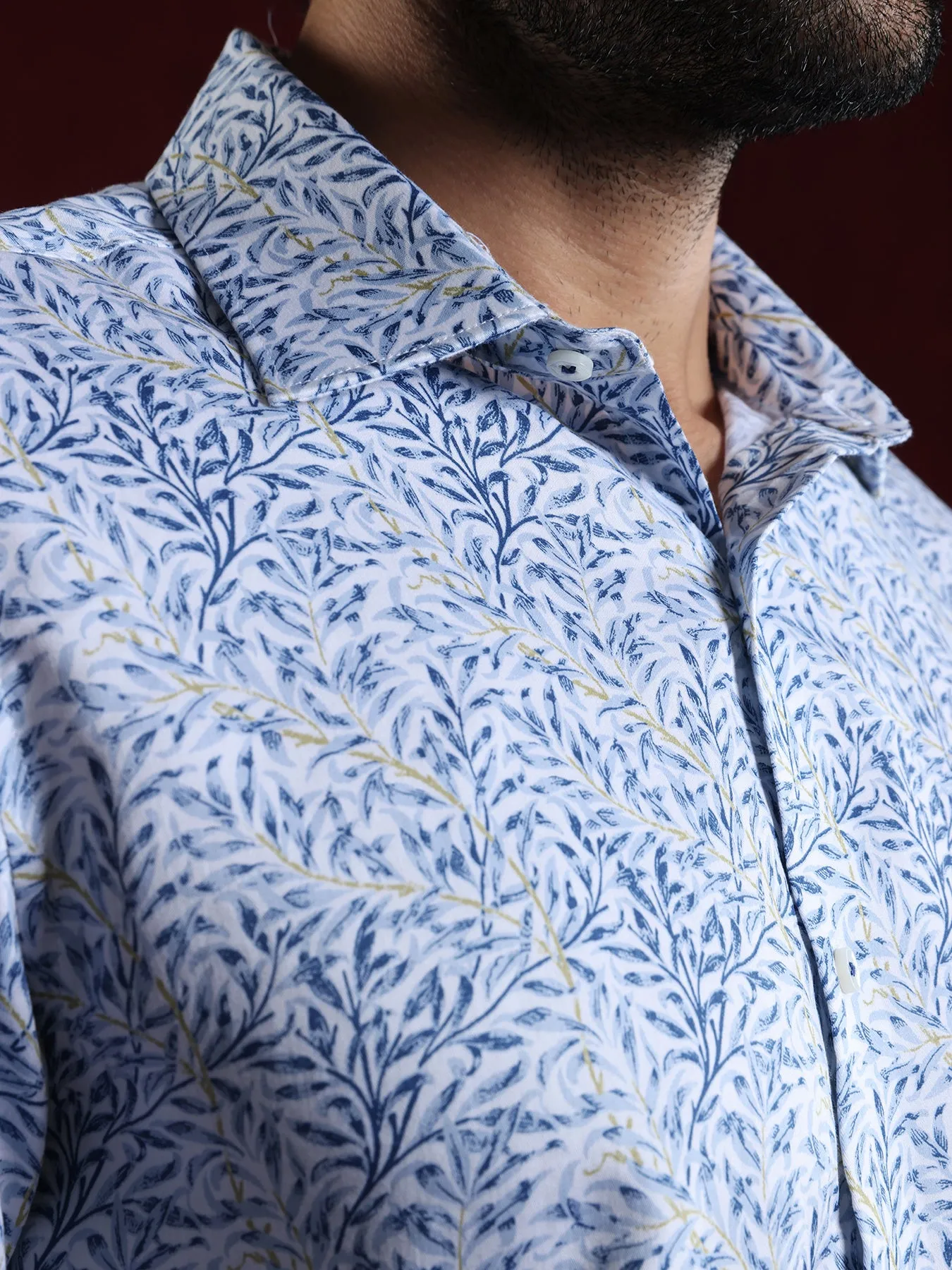Cotton Tencel Off White Printed Slim Fit Full Sleeve Ceremonial Shirt