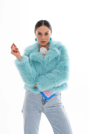 Crop Cut Faux Fur Coat  Baby Blue