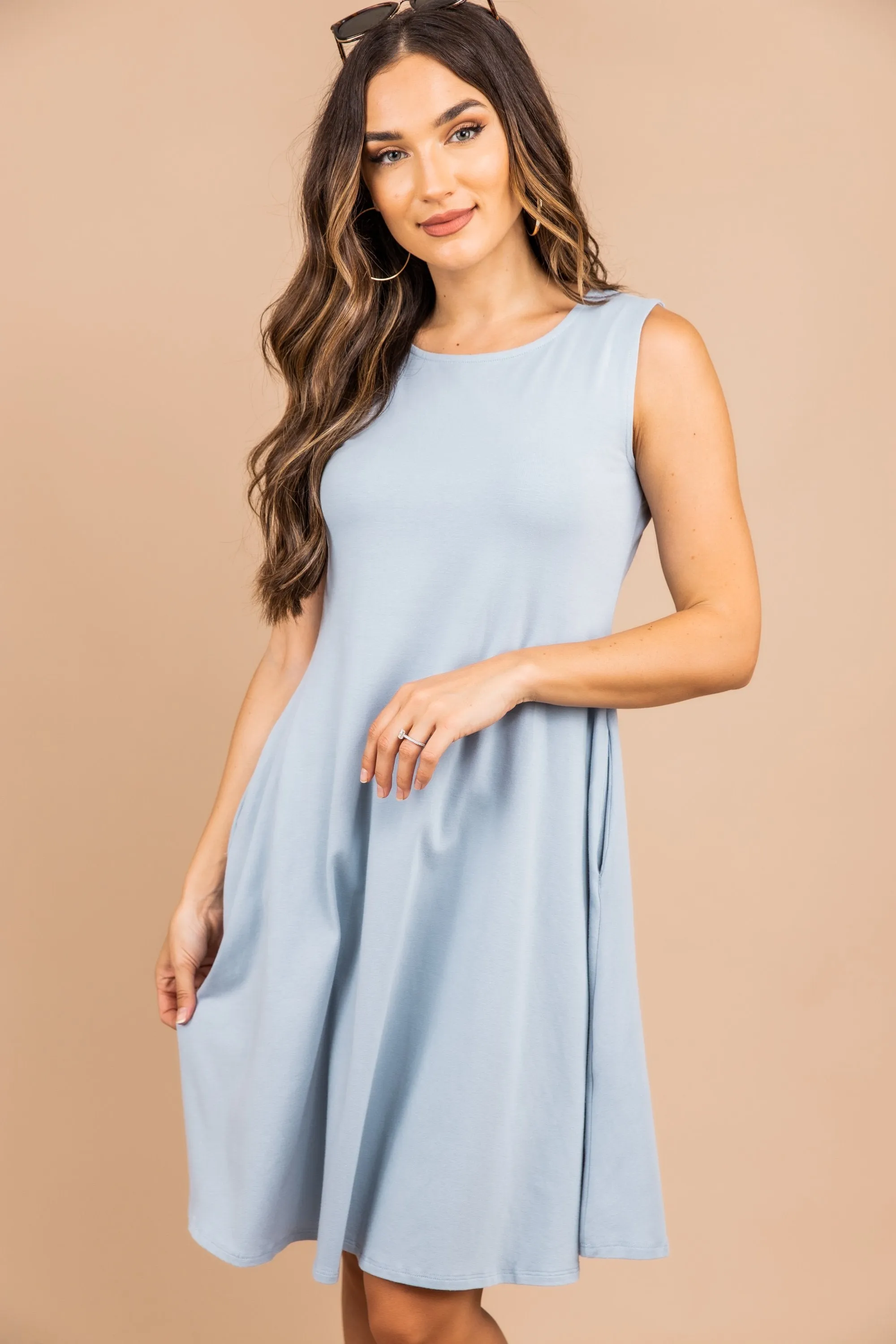 Easy To Find Ash Blue Swing Dress