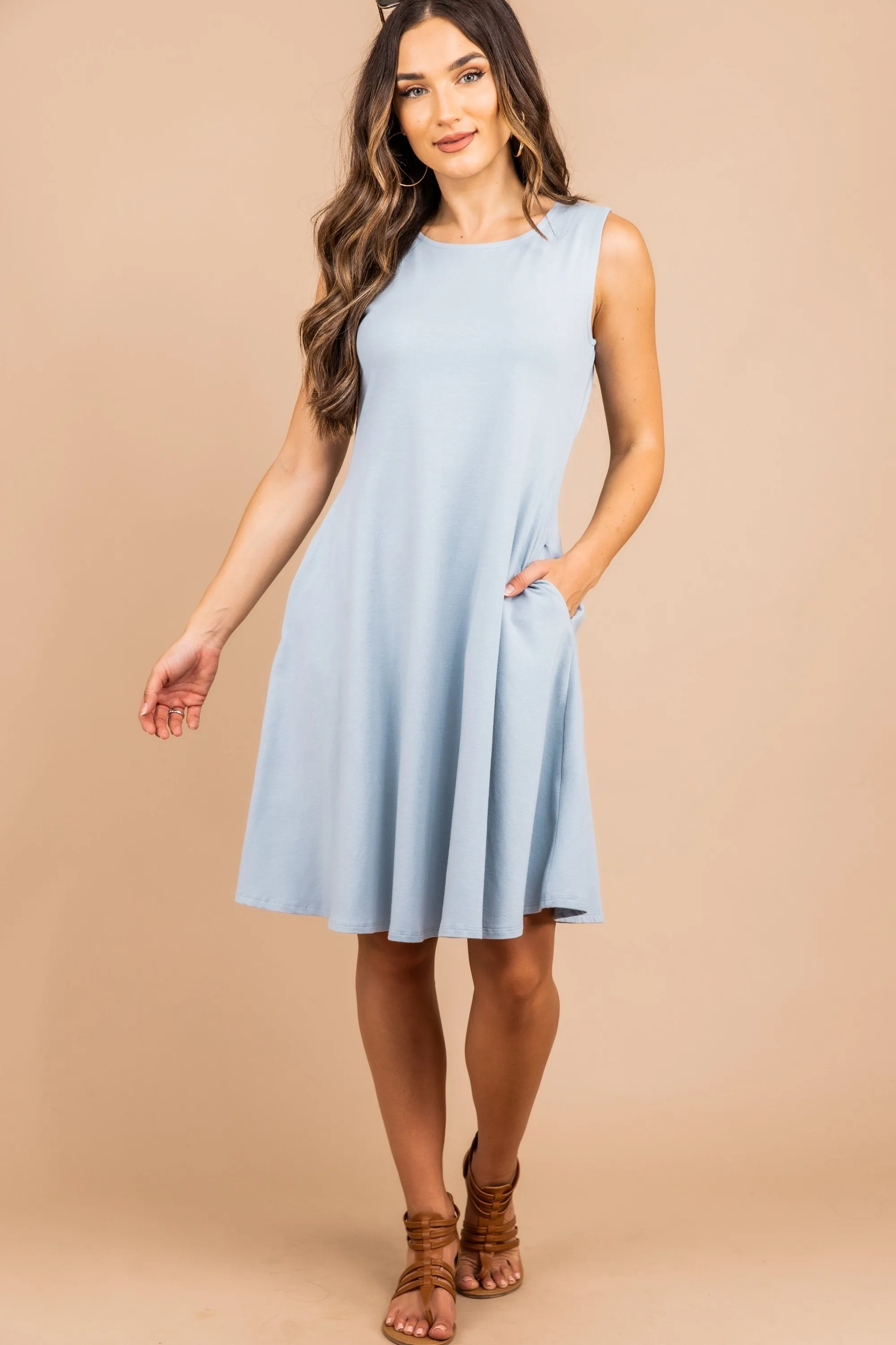 Easy To Find Ash Blue Swing Dress