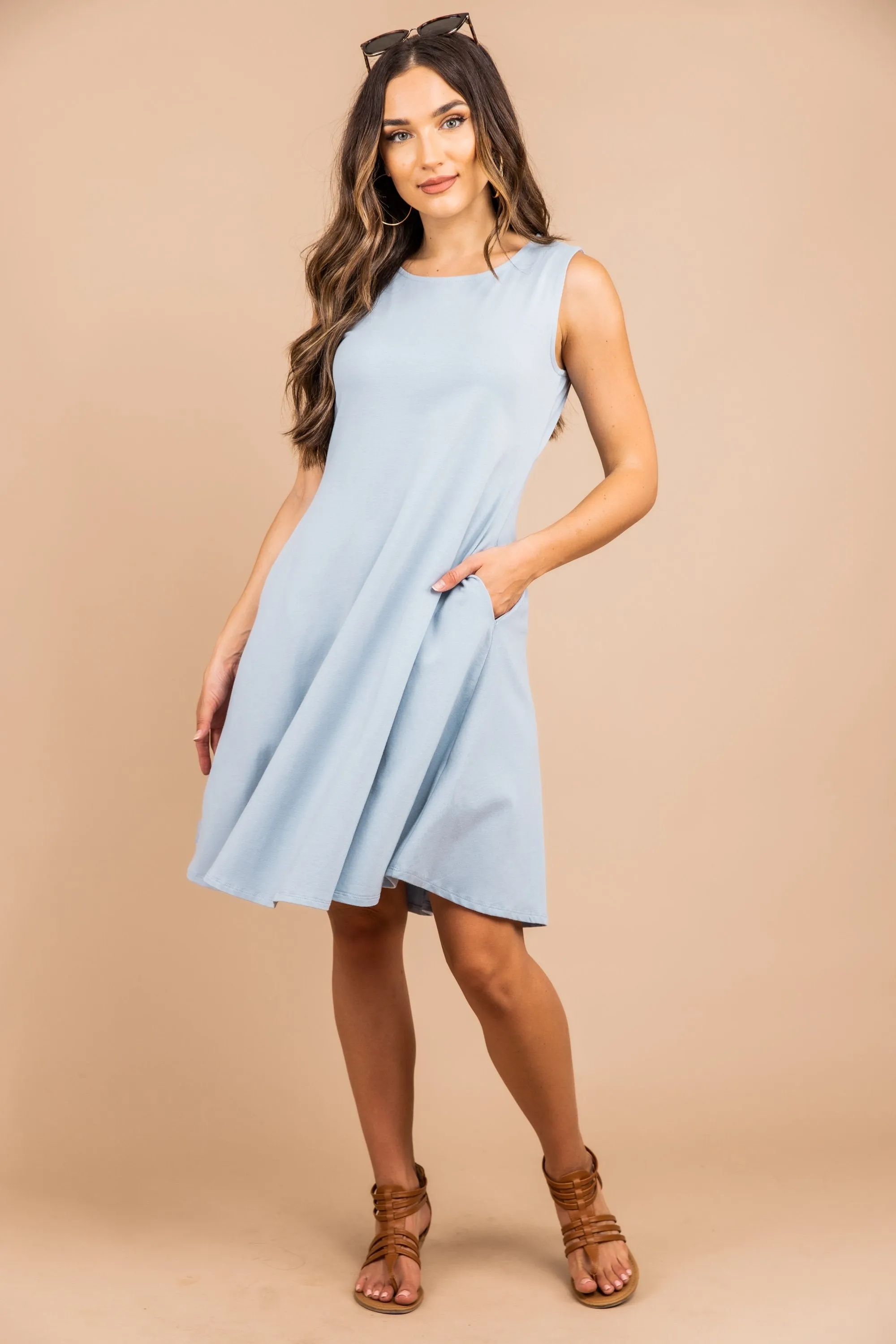 Easy To Find Ash Blue Swing Dress