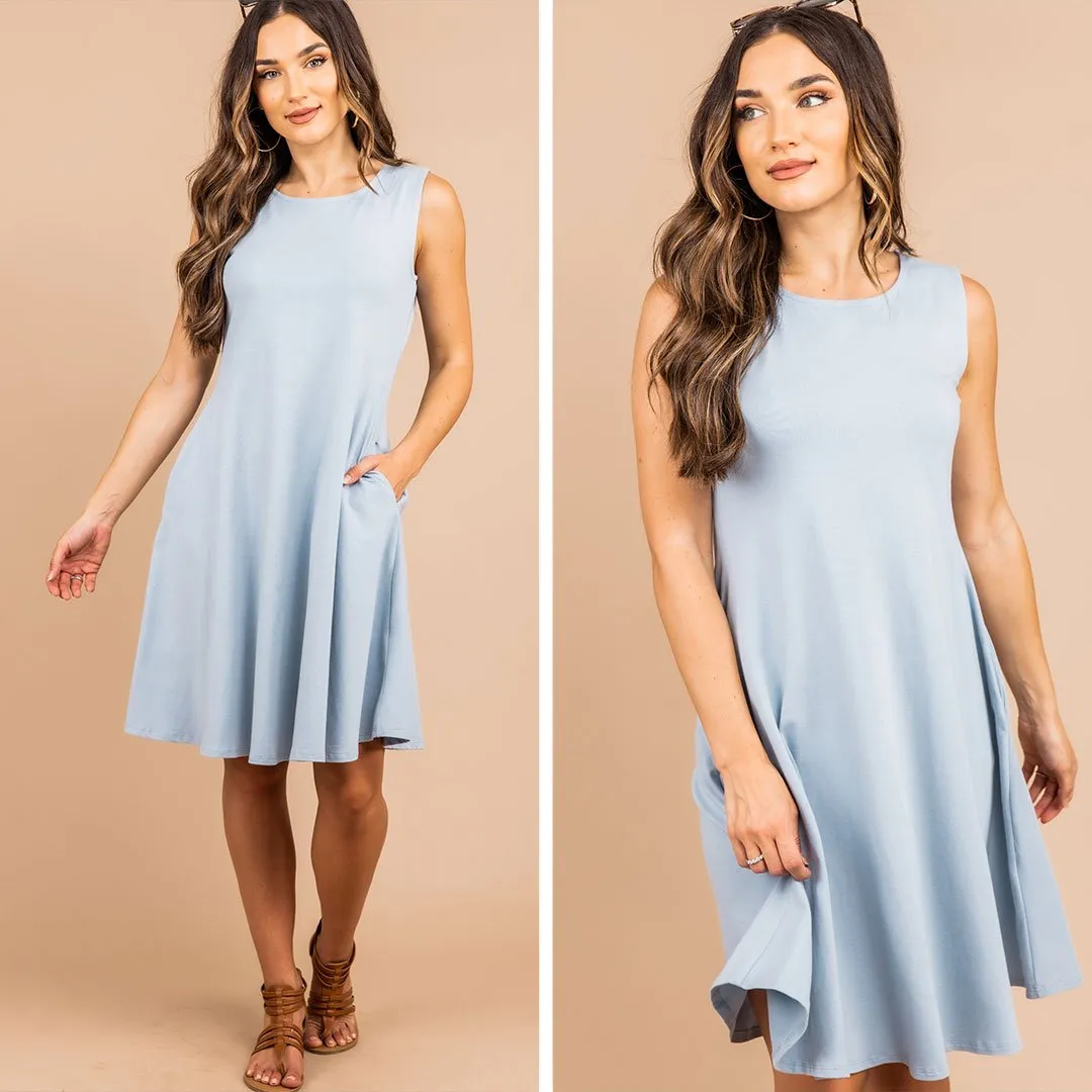 Easy To Find Ash Blue Swing Dress