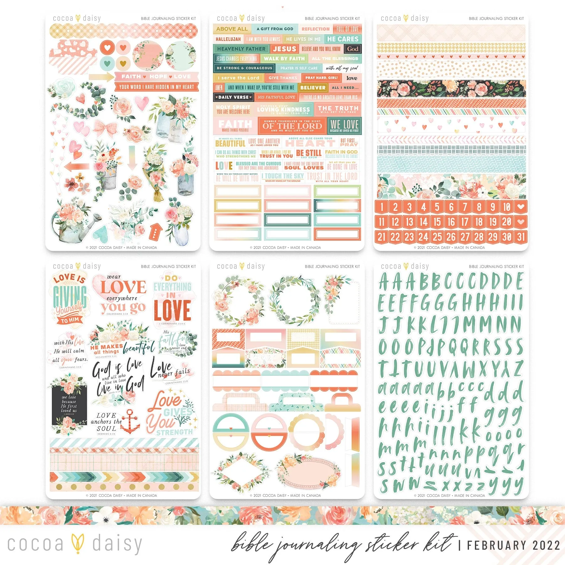 Elegance Blooms Bible Journaling Sticker Kit February 2022
