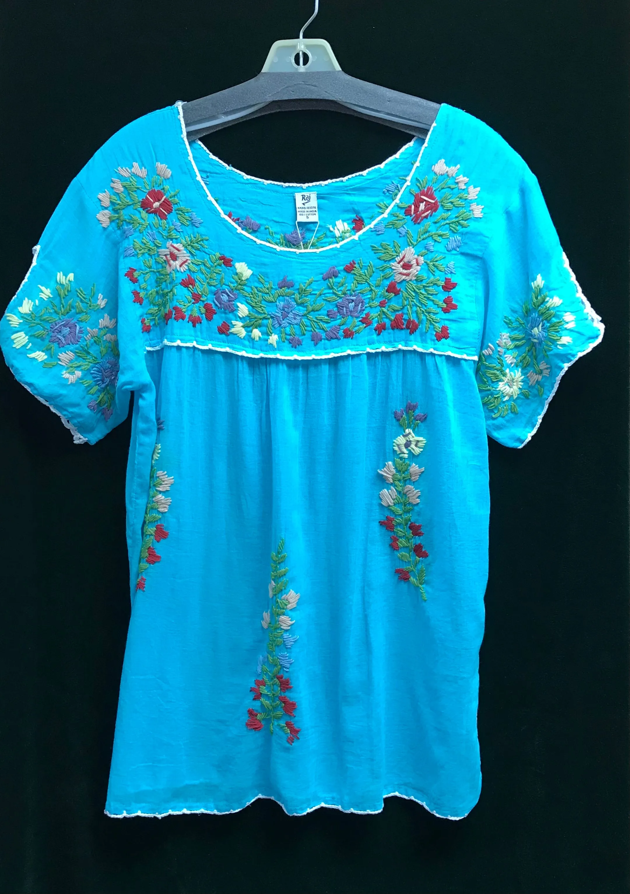 Embroidered cotton peasant blouse
