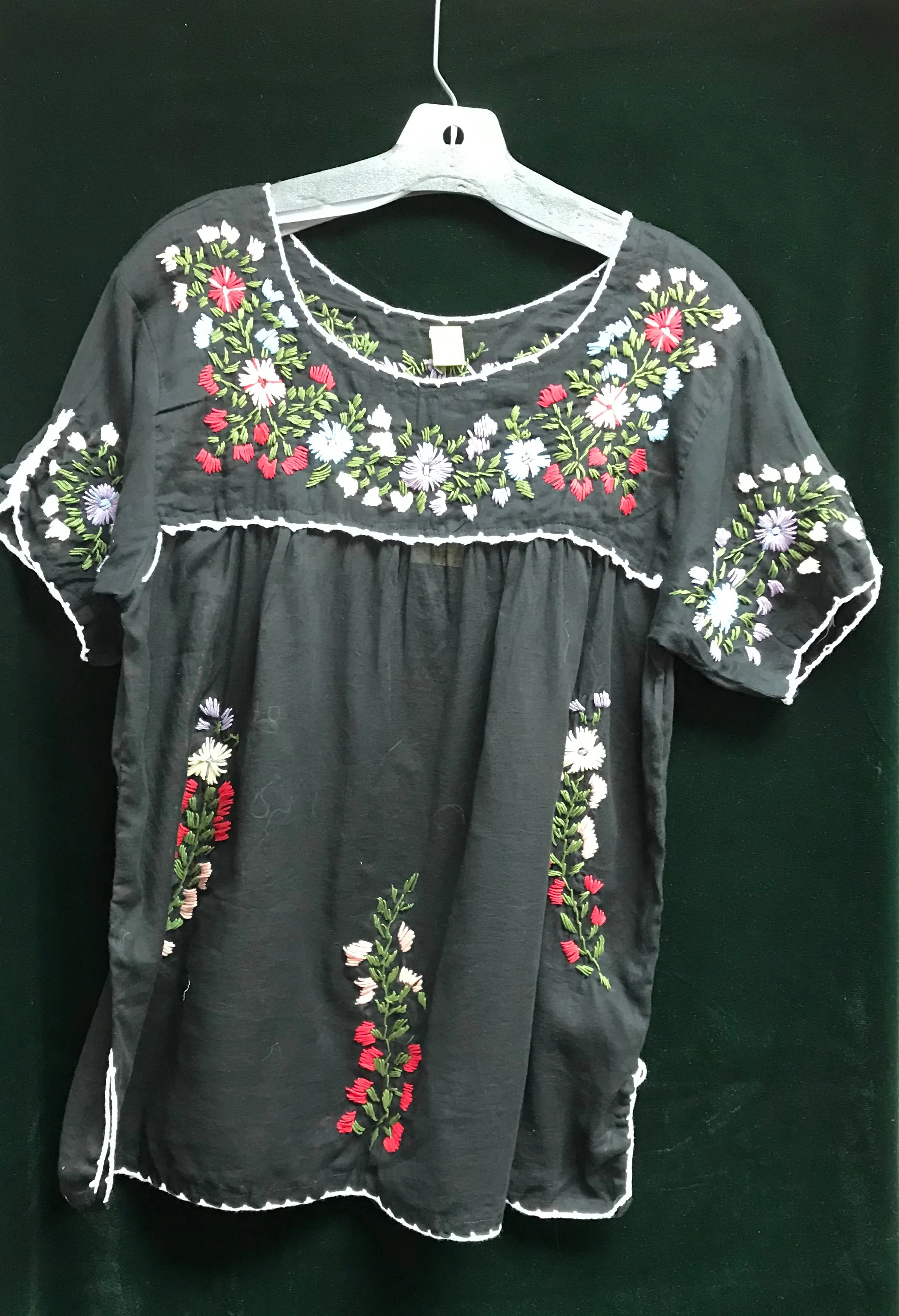 Embroidered cotton peasant blouse
