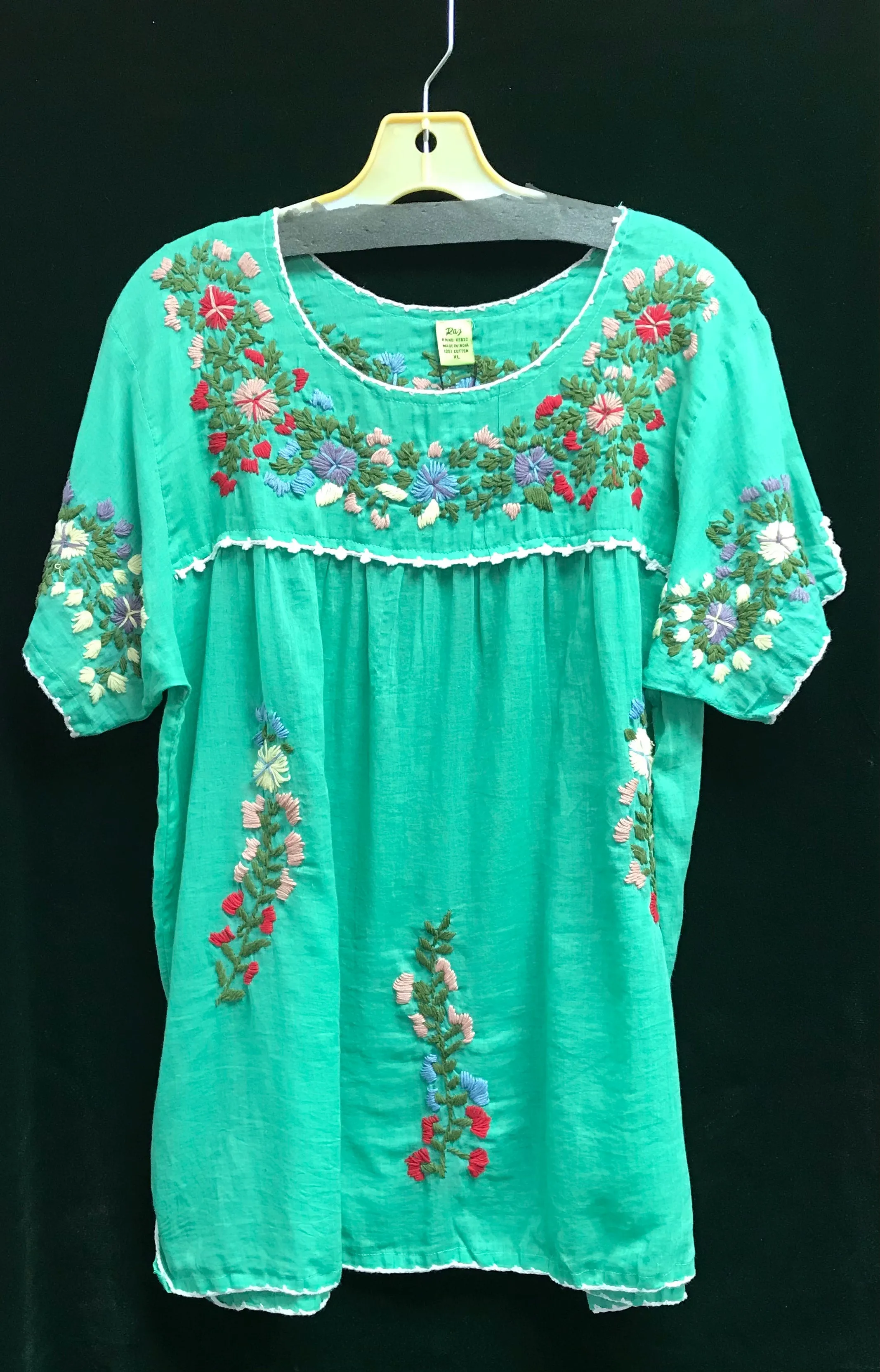 Embroidered cotton peasant blouse