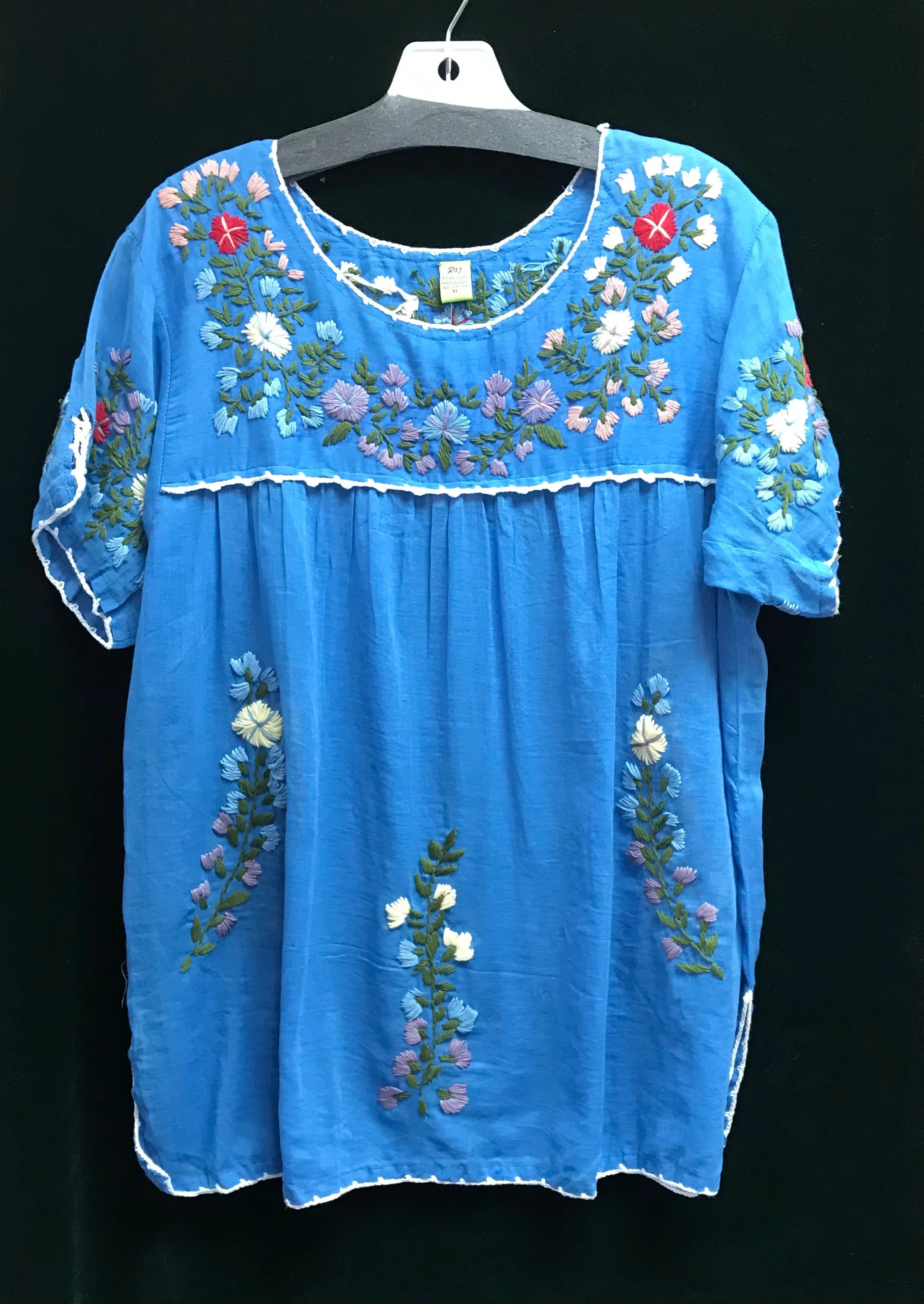 Embroidered cotton peasant blouse
