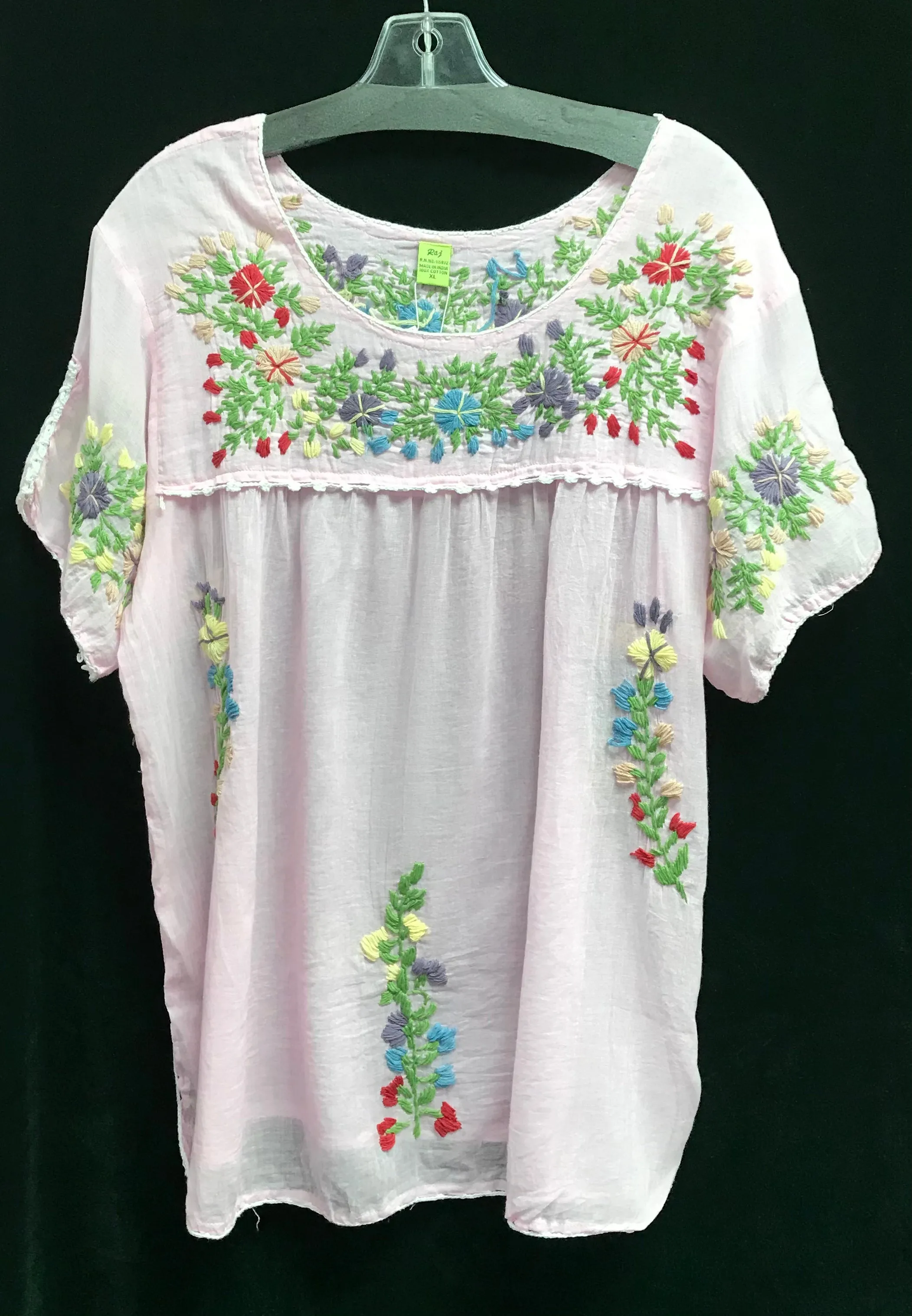 Embroidered cotton peasant blouse