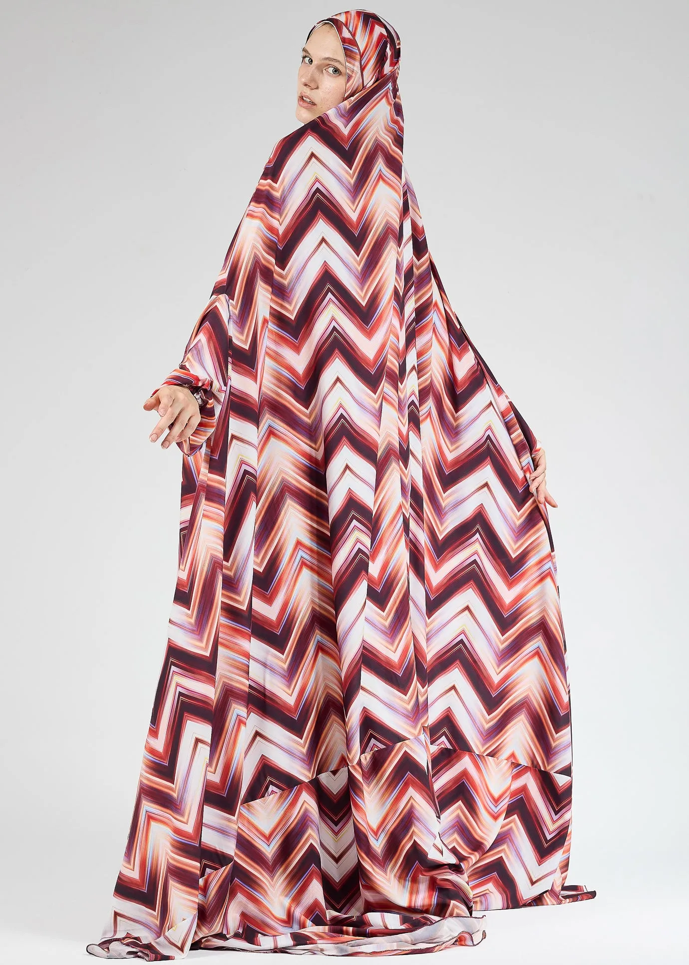 Faten Chevron Satin Prayer Gown with Elasticated Cuffs