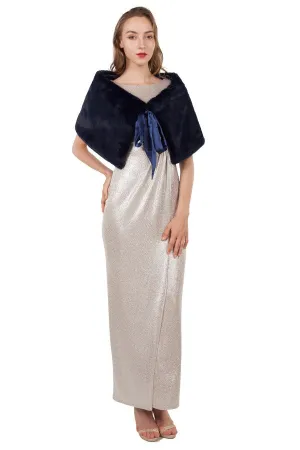 Faux Fur Tie Stole Navy