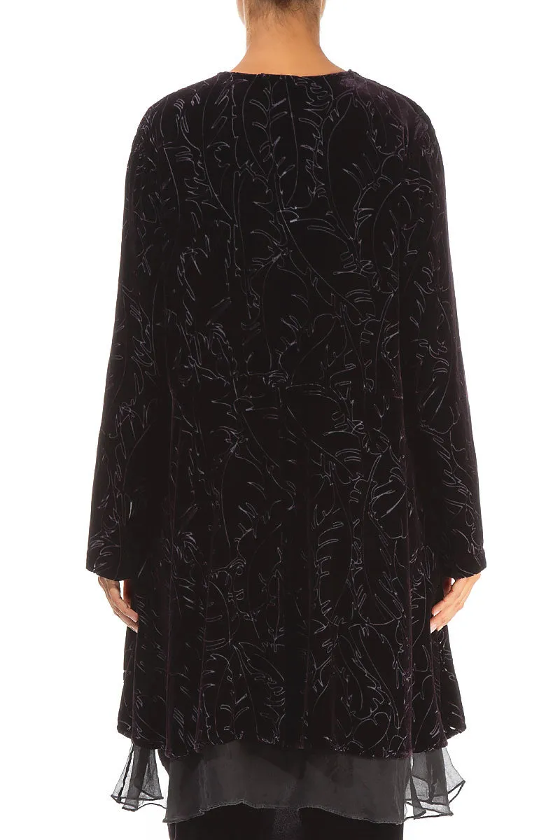 Flowy Silk Hem Vintage Violet Devoré Feather Silk Velvet Jacket