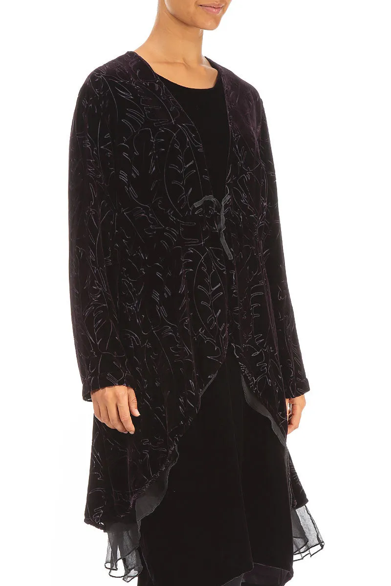Flowy Silk Hem Vintage Violet Devoré Feather Silk Velvet Jacket