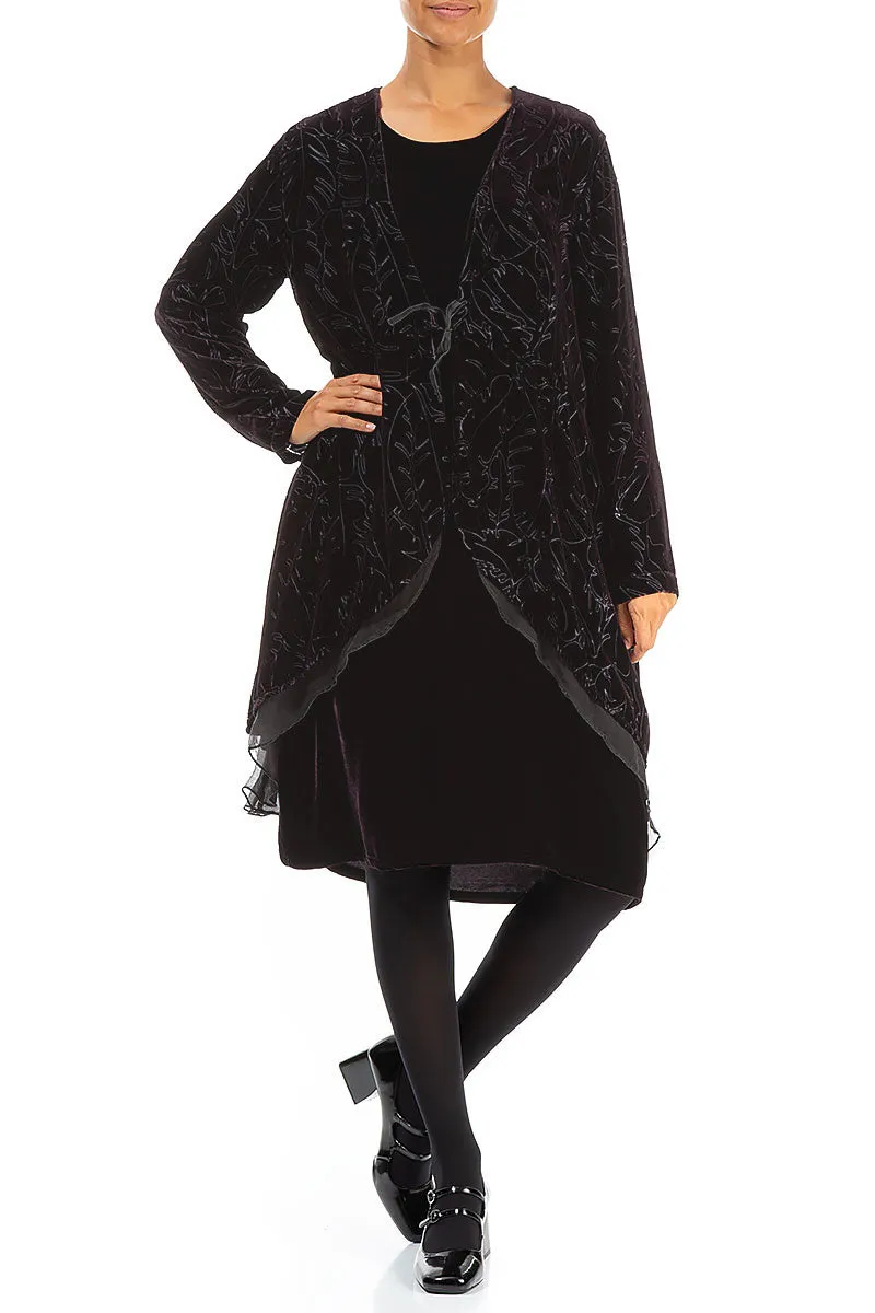 Flowy Silk Hem Vintage Violet Devoré Feather Silk Velvet Jacket