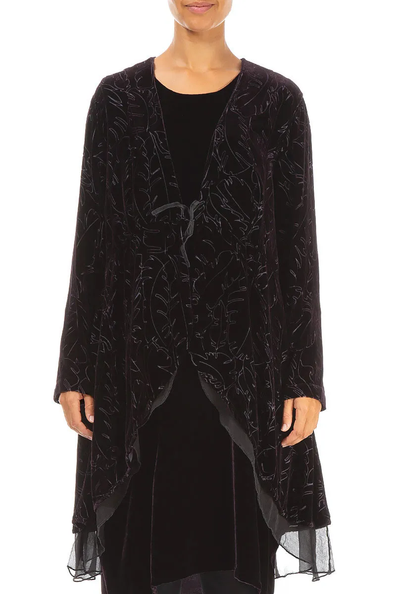 Flowy Silk Hem Vintage Violet Devoré Feather Silk Velvet Jacket