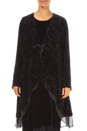 Flowy Silk Hem Vintage Violet Devoré Feather Silk Velvet Jacket